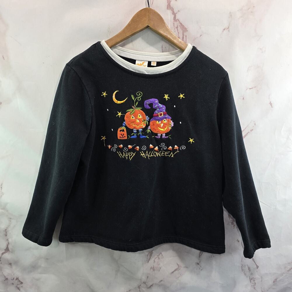 Vintage Halloween Sweatshirt Womens Small Petite Pumpkins Trick Treat Spooky 90s